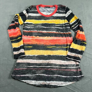 David Cline Soft Long Sleeve Bright Crew Neck Striped Black Yellow Orange